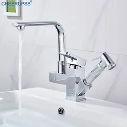 Kitchen Faucets Pull Out Faucet Bathroom Sink Tap Single Hole Deck Mount Modern Luxury Cold Water Mixer Taps Basin Brass