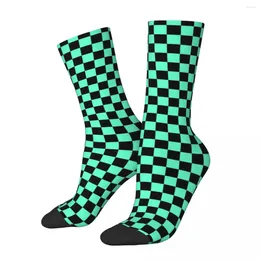 Women Socks Checkerboard Pattern Autumn Green And Black Checkers Stockings Retro Girls Quality Design Skateboard Anti Skid