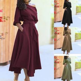 Party Dresses 2024 Elegant Women's Spring/Summer Army Green Oblique Collar Half Sleeve Casual Dress Vintage Long S-3XL