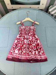 Classics baby skirt Sling design Princess dress Size 100-150 CM kids designer clothes summer Red patterned printing girls partydress 24April