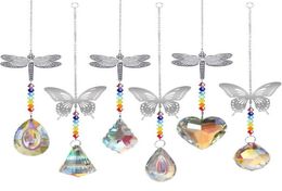 AB Colour Crystal Sun Catcher Garden Decoration Window Butterfly Dragonfly Hanging Prism Rainbow Maker Beaded Charms Chandelier Pen6337162