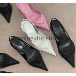 Praddas Pada Prax Prd Casual Design Shoes Brand Designer Baotou Back Empty Sandals Female New Cat Heel Pointed One-sided Belt High Heels