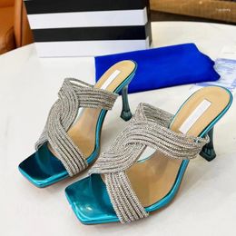 Slippers Rhinestone Cross Strap High Heels Women Fashion Wine Cup Heel Stiletto Sexy Bling Crystal Concise Roman Sandals 42