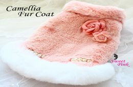 handmade luxury dog apparel clothes camellia Celebrities style artificial rabbit hair fur coat warm pet vest winter7942390