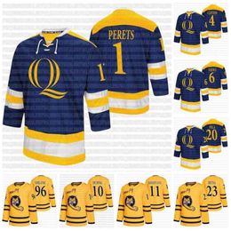 CeoC202 Quinnipiac Bobcats NCAA College Hockey Jersey 1 Yaniv Perets 4 Connor Clifton 6 Devon Toews 20 Matthew Peca 10 Ethan de Jong 11 Wyatt