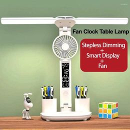Table Lamps 2in1 LED Lamp Multifunction Foldable Touch With Fan Calendar Clock USB Rechargable Desk For Room Reading Night Lights