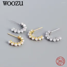 Stud Earrings WOOZU Genuine 925 Sterling Silver Romantic Cute Round Pearls For Women Wedding Korean Punk Piercing Jewellery Gift