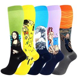 Socks Hosiery Men And Women Compression Socks Retro Personality Art Oil Painting Socks Thigh High Socks Varicose Veins Diabetes Stovepipe Y240504