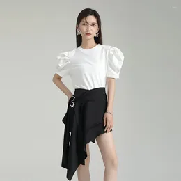 Women's Blouses Zhongchuang Daily Trend Live Force Bubble Sleeve T-Shirt Round Neck Short Style Unique Design Small Shirt Summer