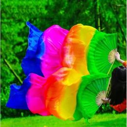 Stage Wear Wholesale Real Silk Bellydance Fan Veils One Pair Rainbow Gradient Dancer Performance Show Props 120cm 180cm