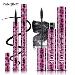 2 In 1 4D Mascara Lengthening Waterproof 3D Liquid Eyeliner Eye Black Volume With Silk Fibres Brush Eyelash Makeup Tool 240428