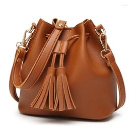 Shoulder Bags Women Bucket Bag PU Leather Ladies Crossbody Messenger Tassel Drawstring Handbag