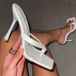 Slippers Women's Flip Flops 2024 Summer Fashion Square Head Pinch Toe Women Shoes Sexy Thin Heels Party