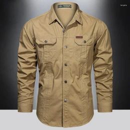 Men's Casual Shirts 2024 Long-Sleeve Shirt Multi-Pocket Button-Down Tooling Thick Cotton Business Wear High Quality Top