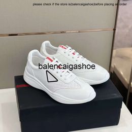 pradshoes s Brand Casual Prades Shoes Men Perforated Ventilation Leather Sneaker White Black Technical Rubber Runner Sports Discount Walking Original Eu38-45