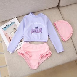 Children Clothes Girl Split Swimsuit Spring Summer Solid Long Sleeve Top Shorts Suit for Babies Fashion Kids Girls Swimwear 240430