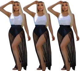 Whole Sexy Women Dress Sets Summer onepiece swimsuitsmesh skirt two piece set Casual beach swimwearsee through dresses Matc1674890