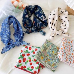 Scarves Decorative Flower Neckerchief Fresh Headscarf Floral Print Hair Scarf Cotton Linen Square 55x55cm Small Shawls