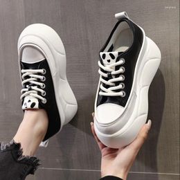 Casual Shoes Krasovki 7.5cm Women Microfiber Leather PU Spring Chunky Sneaker Autumn Vulcanize Platform Wedge High Heels Ankle Booties