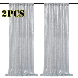 Netting Sequin Backdrop Curtains 2 Panels 2x8FT ,for Wedding Birthday Christmas Baby Shower Party Decoration Photographic props Silver