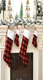 Christmas Stockings Family Xmas Tree Decoration Fireplace Hanging Stocking Candy Gift Bag Santa Classic Red Black Buffalo Plaid Ho4304326