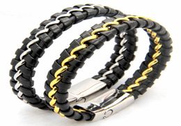 Unique Designer Stainless Steel Bracelets Bangles Mens Gift Black Leather Knitted Magnetic Clasp Bracelet Men Jewelry8288487