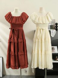 Casual Dresses Korean Style Women Summer Sleeveless Ruffles Collor Long A Line Dress Lady Holiday Slim High Waist Pleated Midi