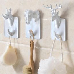 Hooks Creative Animal Head Shape Key Hook Self-adhesive Wall Bathroom European Style Decorative Hanger Clothes Hat Scarf