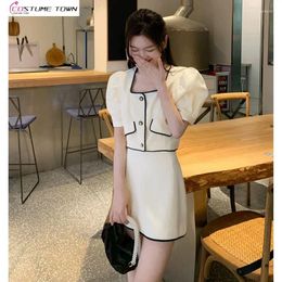 Work Dresses Summer Korean Fashion Small Fragrance Style Two Piece Set With Square Neck Bubble Sleeves Short Top And Half Skirt For Women