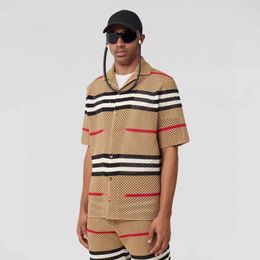 Classic luxury designer plaid striped casual sportswear summer hollowed out contrasting knitted oversized men's and women's luxury fashion set clothing M-3XL
