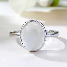 Cluster Rings S925 Silver 8 10 Egg Face Natural Water Foam Jade Stone English Ring With Light Luxury And Versatile Daily Use