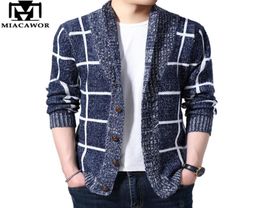MIACAWOR Sweater Men Plaid Cardigan Men Autumn Knitted Sweater Coats Knitting Jumper Slim Fit Pull Homme Drop Y162 2011167830931