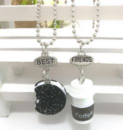 2pcsset Cookie Coffee Friends Pendant Bead Chain Necklace Friend BFF Mini Miniature Food Jewellery P2452854