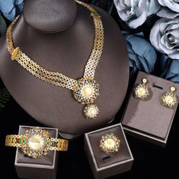 Necklace Earrings Set Dubai Bridal Wedding Jewellery Luxury 24K Gold Plated 4 Piece Bracelet Ring