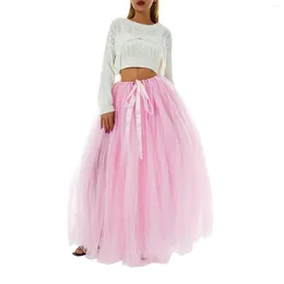 Skirts 2024 Women Princess Bubble Skirt Girls Solid Color Mesh Long Overskirt Performance Pography Clothing Tie Up Waist Half