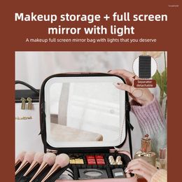 Storage Bags Travel Makeup Bag With Light Up Mirror 3 Color Lights Adjustable Rechargeable Cosmetic Train Case Organizer For Women And Girls