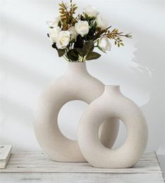 Frosted Particle Flower Arrangement Hollow Round Flower Vase For Home Decoration Furnishings Office Living Room Decor Art Vases 215555569