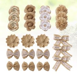 Decorative Flowers 8-24pcs Burlap Flower Jute Vintage Handmade Linen Materials Decoration For Wedding Christmas DIY