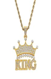 Fashioncrown king diamonds pendant necklaces for men women luxury letters pendants alloy rhinestone chain necklace gold silver je9419126