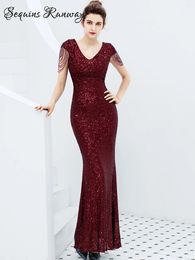 Casual Dresses Sexy Vintage Maxi Black Sequin Summer Dress Women 2024 Elegant Luxury Birthday Party Long Fishtail Evening Vestido