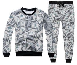 3D US dollar printing men tracksuits with hood pullover casual runing tracksuits3599824