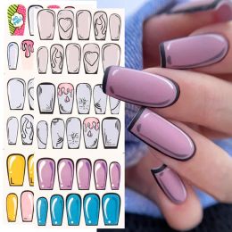 2024 4pcs Comic Nails Design Pop Art Inspiration Slider for Nail Decoration Fire Heart Simple Sticker Water Cartoon Manicure Setfor cartoon nail art