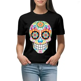 Women's Polos Colorful Sugar Skull Day Of The Dead Art T-shirt Lady Clothes Shirts Graphic Tees Cute Dress For Women Plus Size