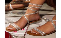 Women Flats Sandals Bling Crystal Rhinestone Cross Strap Sexy Laceup Woman Flat Slipper Casual Travel Beach Sandals For Women8968443