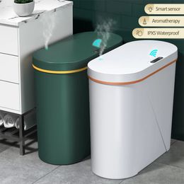 15L Aromatherapy Smart Sensor Trash Can Garbage Bin Electronic Trash Bin Narrow Toilet Rubbish Wastebasket for Home Kitchen Bath 240429