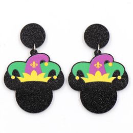 Dangle Earrings 1pair Product CN Drop Mouse With Fleur De Lis Hat Mardi Gras TRENDY Acrylic Jewelry For Women