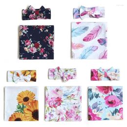 Blankets Y1UB 2 Pcs/Set Baby Receiving Blanket Headband Soft Cotton Born Sleeping Bag Sleepsack Floral Printed