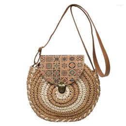 Evening Bags Hand-woven Straw Paper SHoulder Bag Circular Soft Beach Travel Shopping Totes Women Casual Bohemian Flap Cover Handbags