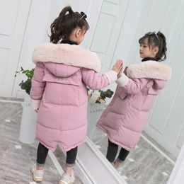 Down Coat Fashion Girls Clothing Winter Warm Cotton Jackets Children Fur Collar Girl Thickening Overalls Hooded Kids Clothes