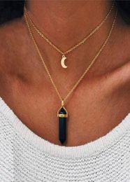 2in1 Gold Colour Natural Crystal Stone Pendant Necklace Fashion Opal Pendant Necklaces For Women Jewellery 12pcslot4967226